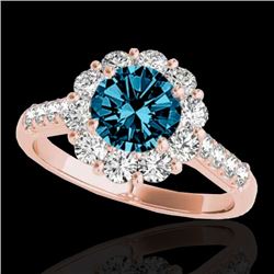 2.75 CTW SI Certified Fancy Blue Diamond Solitaire Halo Ring 10K Rose Gold - REF-279X8T - 33433