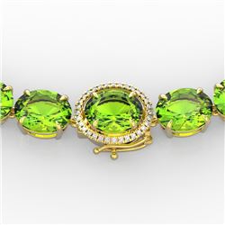 148 CTW Peridot & VS/SI Diamond Solitaire Necklace 14K Yellow Gold - REF-913M8F - 22308