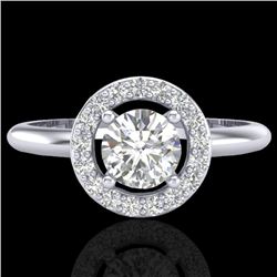 0.70 CTW Micro Pave Halo Solitaire VS/SI Diamond Certified Ring 18K White Gold - REF-110H8W - 23287