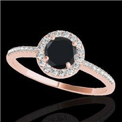 1.2 CTW Certified Vs Black Diamond Solitaire Halo Ring 10K Rose Gold - REF-48N9Y - 33503