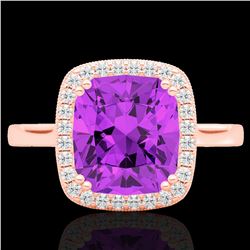 2.75 CTW Amethyst & Micro Pave VS/SI Diamond Halo Solitaire Ring 14K Rose Gold - REF-40X2T - 22836