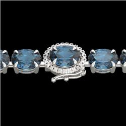 36 CTW London Blue Topaz & VS/SI Diamond Tennis Micro Halo Bracelet 14K White Gold - REF-128F9M - 23