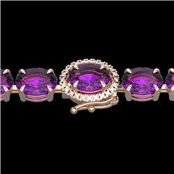 29 CTW Amethyst & VS/SI Diamond Tennis Micro Pave Halo Bracelet 14K Rose Gold - REF-117W3H - 23413