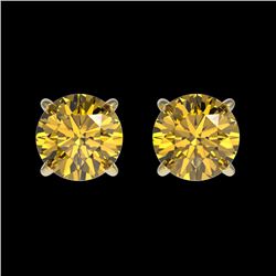 1.08 CTW Certified Intense Yellow SI Diamond Solitaire Stud Earrings 10K Yellow Gold - REF-141H8W - 