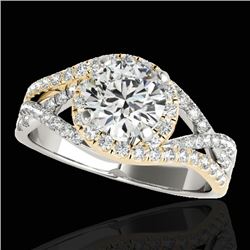 2 CTW H-SI/I Certified Diamond Solitaire Halo Ring Two Tone 10K White & Yellow Gold - REF-345X5T - 3