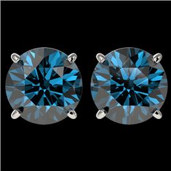 4 CTW Certified Intense Blue SI Diamond Solitaire Stud Earrings 10K White Gold - REF-824R2K - 33137