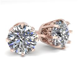 3.09 CTW VS/SI Diamond Stud Solitaire Earrings 14K Rose Gold - REF-948N8Y - 35564