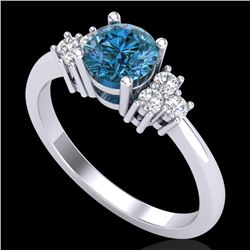 1 CTW Fancy Intense Blue Diamond Solitaire Engagement Classic Ring 18K White Gold - REF-130F9M - 375