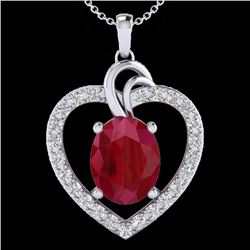 4 CTW Ruby & VS/SI Diamond Certified Designer Heart Necklace 14K White Gold - REF-81M8F - 20494