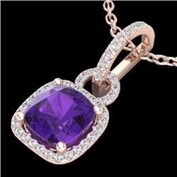 3.50 CTW Amethyst & Micro VS/SI Diamond Certified Necklace 14K Rose Gold - REF-52R8K - 22976