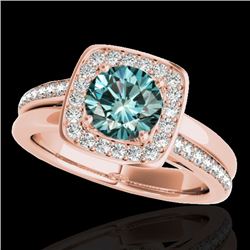 1.33 CTW SI Certified Fancy Blue Diamond Solitaire Halo Ring 10K Rose Gold - REF-176M4F - 34156