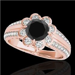 2.05 2.05 CTW Certified Vs Black Diamond Solitaire Halo Ring 10K Rose Gold - REF-90H8W - 34481