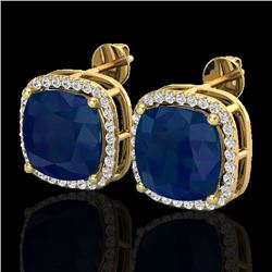 12 CTW Sapphire & Micro Pave Halo VS/SI Diamond Earrings 18K Yellow Gold - REF-158K2R - 23069