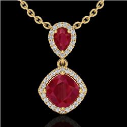 3.50 CTW Ruby & Micro Pave VS/SI Diamond Certified Necklace Halo 10K Yellow Gold - REF-63Y6N - 20547