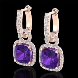 7 CTW Amethyst & Micro Pave VS/SI Diamond Certified Earrings 14K Rose Gold - REF-92T2X - 22956