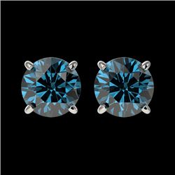 1.57 CTW Certified Intense Blue SI Diamond Solitaire Stud Earrings 10K White Gold - REF-154Y5N - 366