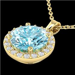 2 CTW Sky Topaz & Halo VS/SI Diamond Micro Pave Necklace 18K Yellow Gold - REF-41M3F - 21556