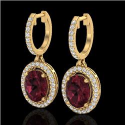 3.75 CTW Garnet & Micro Pave VS/SI Diamond Earrings Solitaire Halo 18K Yellow Gold - REF-100N2Y - 20