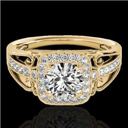 1.3 CTW H-SI/I Certified Diamond Solitaire Halo Ring 10K Yellow Gold - REF-165N6Y - 33771