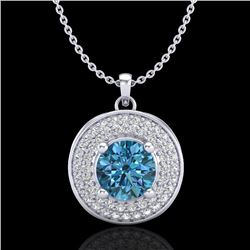 1.25 CTW Fancy Intense Blue Diamond Solitaire Art Deco Necklace 18K White Gold - REF-161R8K - 38139