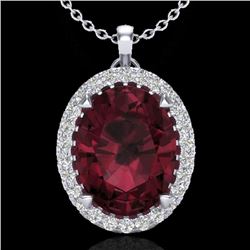 2.75 CTW Garnet & Micro VS/SI Diamond Halo Solitaire Necklace 18K White Gold - REF-48X4T - 20590