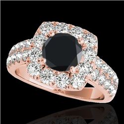 2.25 CTW Certified Vs Black Diamond Solitaire Halo Ring 10K Rose Gold - REF-121F6M - 33638