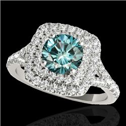 1.6 CTW SI Certified Fancy Blue Diamond Solitaire Halo Ring 2 Tone 10K White Gold - REF-180F2M - 333