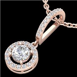 0.90 CTW Micro Pave Halo Solitaire VS/SI Diamond Certifiednecklace 14K Rose Gold - REF-109K3R - 2327