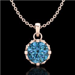 0.85 CTW Fancy Intense Blue Diamond Solitaire Art Deco Necklace 18K Rose Gold - REF-109R3K - 37370