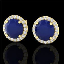 4 CTW Sapphire & Halo VS/SI Diamond Micro Pave Earrings Solitaire 18K Yellow Gold - REF-67R3K - 2150