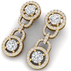 4 CTW Certified SI/I Diamond Halo Earrings 18K Yellow Gold - REF-271M4F - 40105