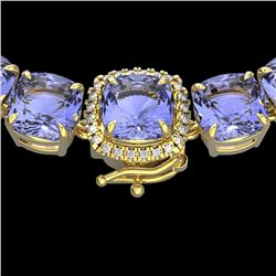 100 CTW Tanzanite & VS/SI Diamond Halo Micro Necklace 14K Yellow Gold - REF-1345Y3N - 23363