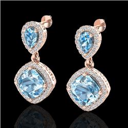 7 CTW Sky Blue Topaz & Micro VS/SI Diamond Certified Earrings Halo 10K Rose Gold - REF-74W9H - 20199