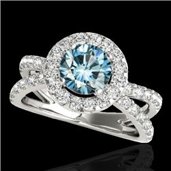 2.01 CTW SI Certified Fancy Blue Diamond Solitaire Halo Ring 10K White Gold - REF-209K3R - 34030