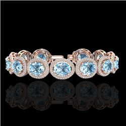 30 CTW Sky Blue Topaz & Micro Pave VS/SI Diamond Certified Bracelet 10K Rose Gold - REF-360H2W - 227