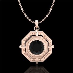 0.75 CTW Fancy Black Diamond Solitaire Art Deco Stud Necklace 18K Rose Gold - REF-80R2K - 37458