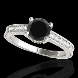 1.75 CTW Certified Vs Black Diamond Solitaire Antique Ring 10K White Gold - REF-66M2F - 34768