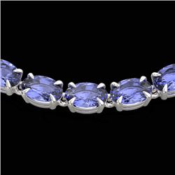 40 CTW Tanzanite Eternity Tennis Necklace 14K White Gold - REF-330T5X - 23381