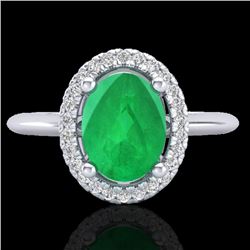 2 CTW Emerald & Micro Pave VS/SI Diamond Ring Solitaire Halo 18K White Gold - REF-56F9M - 21009