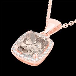 3 CTW Morganite & Micro VS/SI Diamond Pave Halo Necklace 14K Rose Gold - REF-68N2Y - 22827