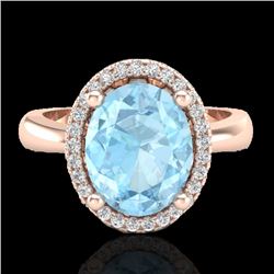 2.50 CTW Aquamarine & Micro Pave VS/SI Diamond Ring Halo 14K Rose Gold - REF-53H5W - 21094