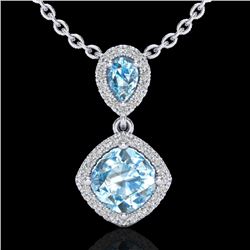 3.50 CTW Sky Blue Topaz & Micro VS/SI Diamond Necklace Designer Halo 10K White Gold - REF-45K3R - 20