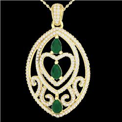 3.50 CTW Emerald & Micro Pave VS/SI Diamond Heart Necklace 18K Yellow Gold - REF-218Y2N - 21288