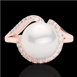 0.27 CTW VS/SI Diamond & White Pearl Designer Ring 14K Rose Gold - REF-40N4Y - 22623