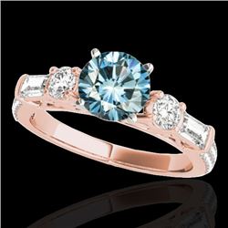 2.5 CTW SI Certified Fancy Blue Diamond Pave Solitaire Ring 10K Rose Gold - REF-327W3H - 35486