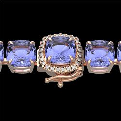 40 CTW Tanzanite & Micro Pave VS/SI Diamond Halo Bracelet 14K Rose Gold - REF-548N2Y - 23325