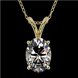 1 CTW Certified VS/SI Quality Oval Diamond Solitaire Necklace 10K Yellow Gold - REF-267N8Y - 33194