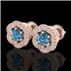 Image 1 : 1.51 CTW Fancy Intense Blue Diamond Art Deco Stud Earrings 18K Rose Gold - REF-178K2R - 37965