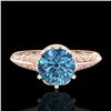 Image 2 : 1 CTW Intense Blue Diamond Solitaire Engagement Art Deco Ring 18K Rose Gold - REF-180Y2N - 38119