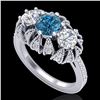 Image 1 : 2.26 CTW Intense Blue Diamond Art Deco Micro Pave 3 Stone Ring 18K White Gold - REF-254R5K - 37747